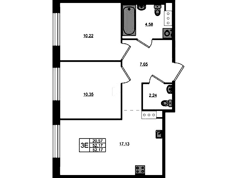 2-комнатная квартира 52.17 м², 4/5 эт., ЖК «Plus Пулковский»